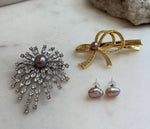 Elly’s Set of 3, brooch earrings hair clip, natural Freshwater pearls, vintage set.