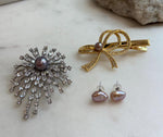 Elly’s Set of 3, brooch earrings hair clip, natural Freshwater pearls, vintage set.