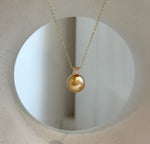 Elly’s 10.9mm South Sea deep tea Gold ocean Pearl pendant: Extreme luster mirrored, 1.5cm high, S925 silver w/ gold plated pendant.