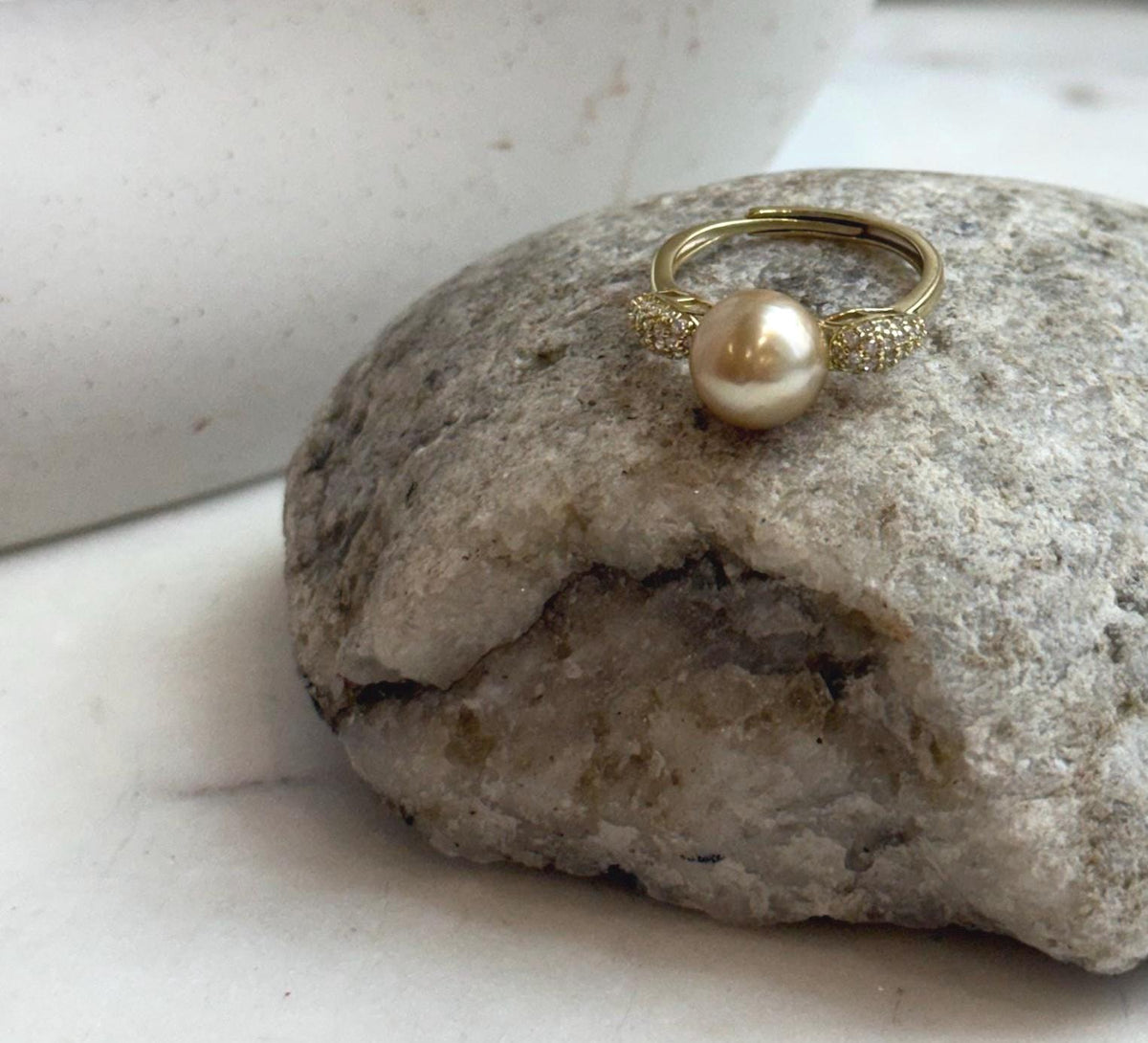 Elly’s 9.2mm South sea deep Tea gold ocean pearl Ring: Extreme luster, S925 silver with gold plated adjustable Vintage Ring.
