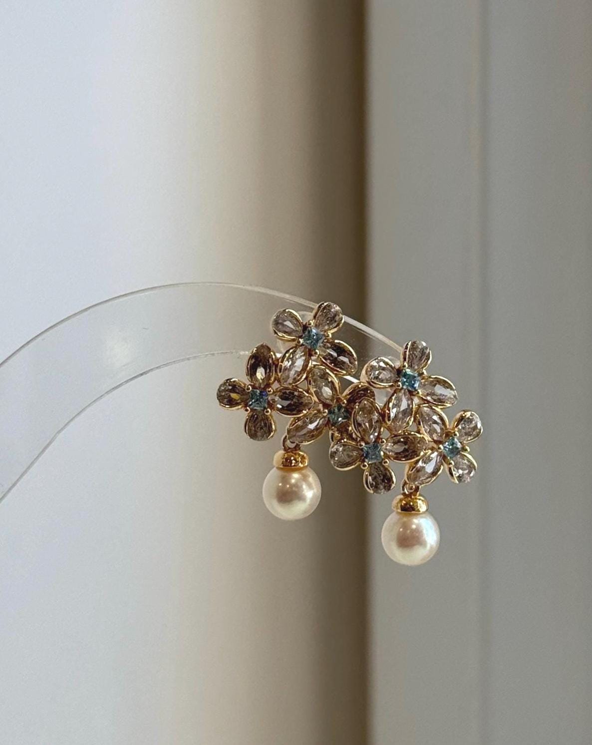 Elly’s 6.4mm Ivory Akoya Pearl Floral Stud Earrings | Genuine Saltwater Pearl | Minimalist Fancy Gift
