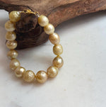 Elly’s 10.3-12.3mm 15pcs Genius South sea golden Ocean Pearls bracelet: Extreme luster, 8.3”, S925 silver bracelet.