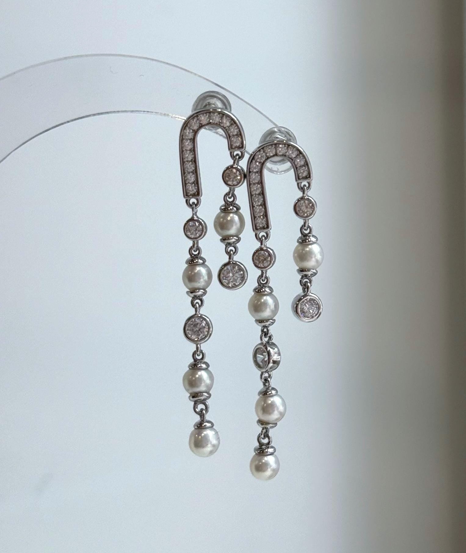 Elly’s 8pcs 4.3-4.5mm White Freshwater pearls Earrings chandeliers: Extreme luster mirrored, 4.8cm high, S925 silver vintage earrings.