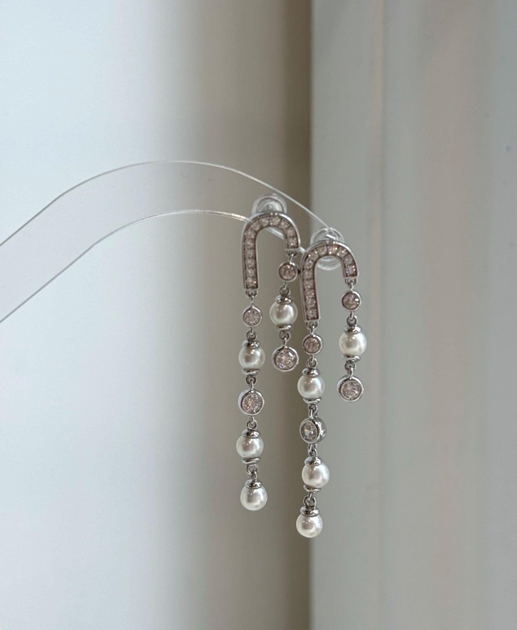 Elly’s 8pcs 4.3-4.5mm White Freshwater pearls Earrings chandeliers: Extreme luster mirrored, 4.8cm high, S925 silver vintage earrings.