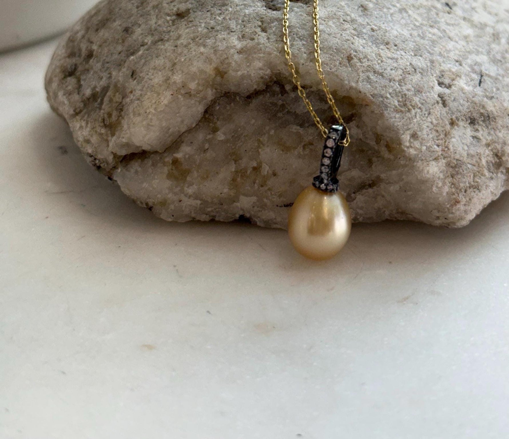 Elegant South Sea gold pearl necklace with naturally rich deep tea gold tone.