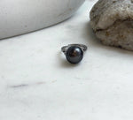 Elly’s 12.6mm Tahitian Ocean black platinum ocean Pearl Ring: Extreme luster mirrored, S925 silver adjustable Ring. Pearl Jewelry Idea.