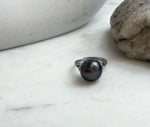 Elly’s 12.6mm Tahitian Ocean black platinum ocean Pearl Ring: Extreme luster mirrored, S925 silver adjustable Ring. Pearl Jewelry Idea.