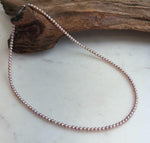 Elly’s Top quality 3.3-3.7mm Freshwater Metallic rose Pearls Necklace: Extreme luster mirrored, To 18.5”, S925 silver necklace strand.