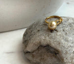 Elly’s 9.4mm South sea deep gold ocean pearl Ring: Extreme luster, S925 silver with gold plated adjustable Vintage Ring.