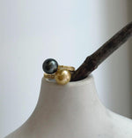 Elly’s Double South sea golden Tahitian ocean pearls Snake Ring : Extreme luster, 9.9-10.3mm, S925 silver adjustable minimalist Ring.