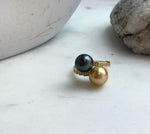 Elly’s Double South sea golden Tahitian ocean pearls Snake Ring : Extreme luster, 9.9-10.3mm, S925 silver adjustable minimalist Ring.