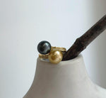 Elly’s Double South sea golden Tahitian ocean pearls Snake Ring : Extreme luster, 9.9-10.3mm, S925 silver adjustable minimalist Ring.
