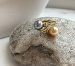Elly’s Double South sea golden Tahitian ocean pearls Ring : Extreme luster, 8.7-9.2mm, S925 silver adjustable minimalist Ring.