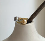 Elly’s Double South sea golden Tahitian ocean pearls Ring : Extreme luster, 8.7-9.2mm, S925 silver adjustable minimalist Ring.