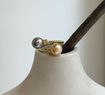 Elly’s Double South sea golden Tahitian ocean pearls Ring : Extreme luster, 8.7-9.2mm, S925 silver adjustable minimalist Ring.