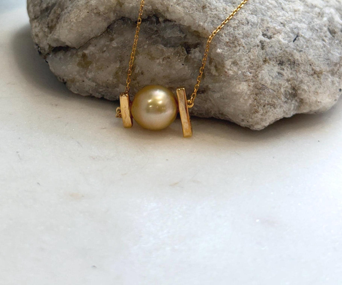 Genuine saltwater golden pearl pendant with S925 sterling silver chain