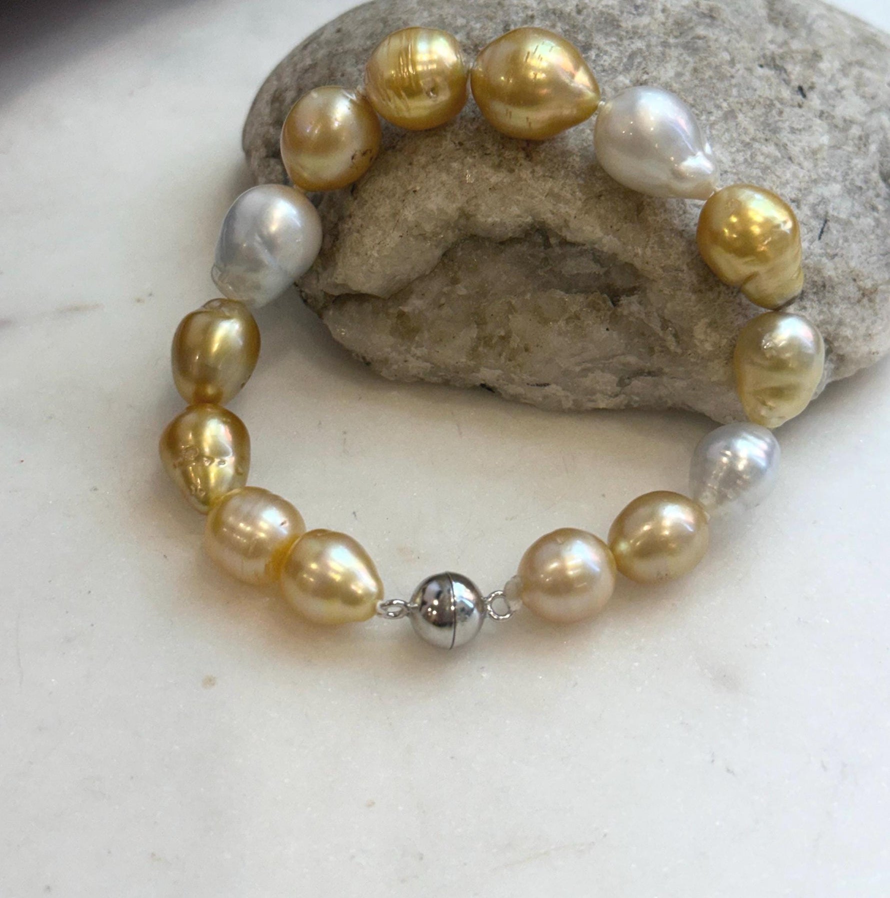 South Sea golden and white pearl bracelet with extreme luster