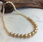 Elly’s 7–14.9mm South Sea Golden & Akoya Ocean Pearl Necklace, Genuine Pearl Strand, Extreme Luster, 18.2”, S925 Silver Clasp