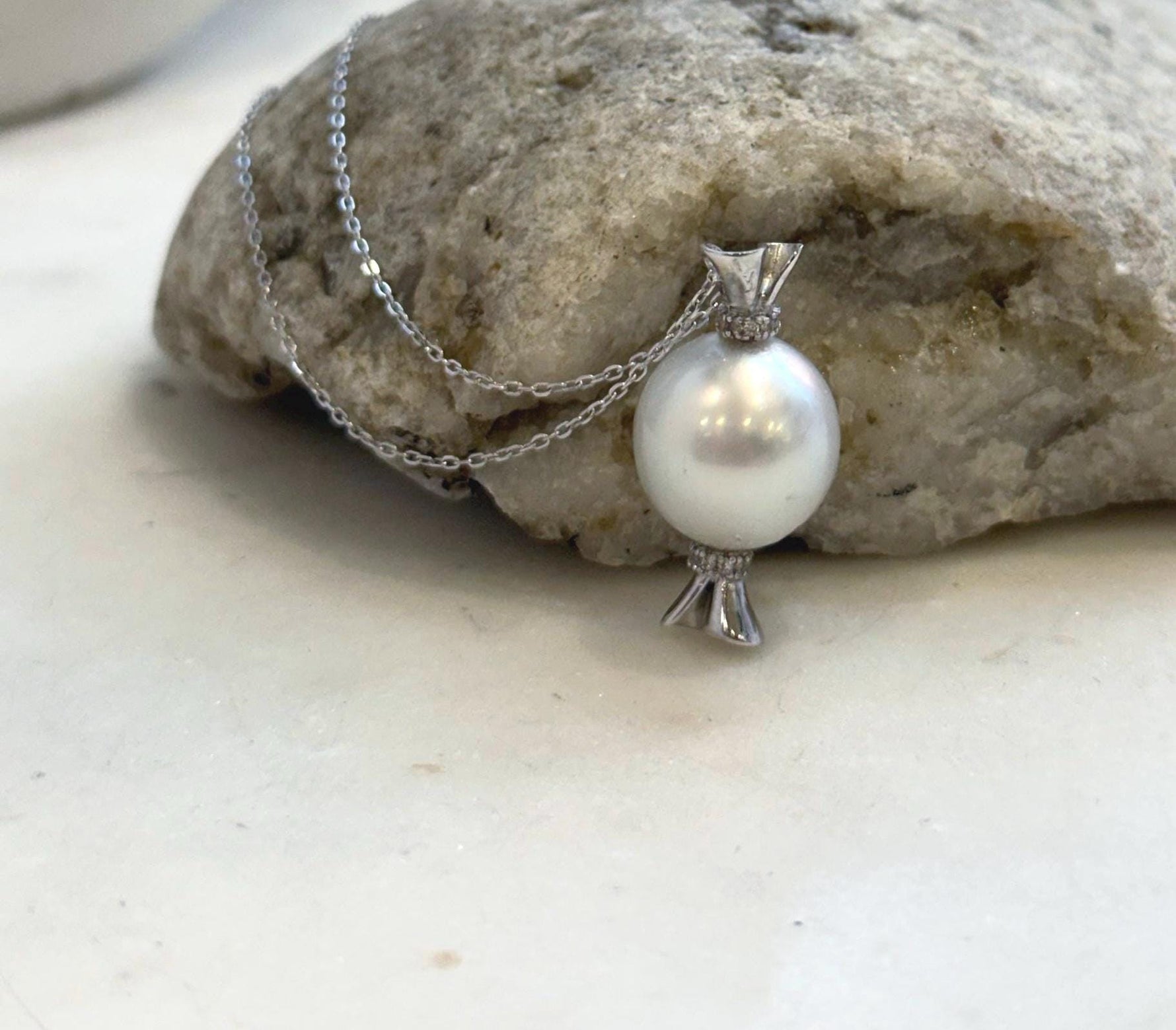 Luxury white South Sea pearl pendant handcrafted in S925 sterling silver with a whimsical candy design.