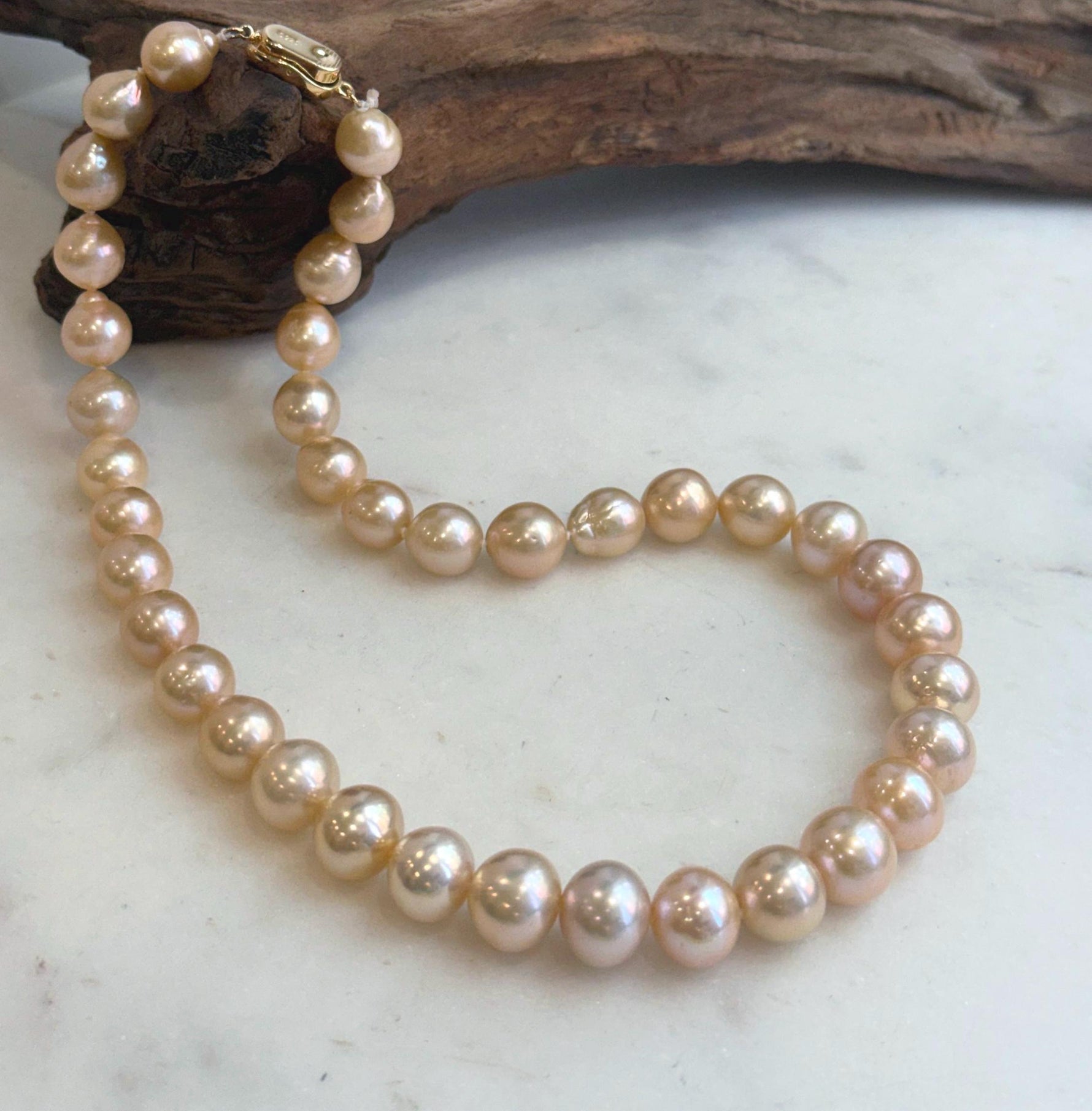 Natural peach gold pearl necklace 18 inch