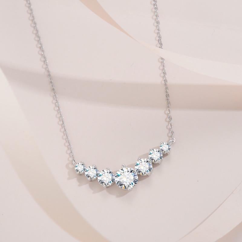 7pcs D/VVS1 Moissanite Pendant Necklace, 2.8CT Round Brilliant Cut, Solid S925 Sterling Silver Minimalist Necklace Gift for Her