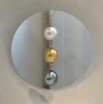 Elegant S925 silver pendant with large South Sea and Tahitian pearls for women.