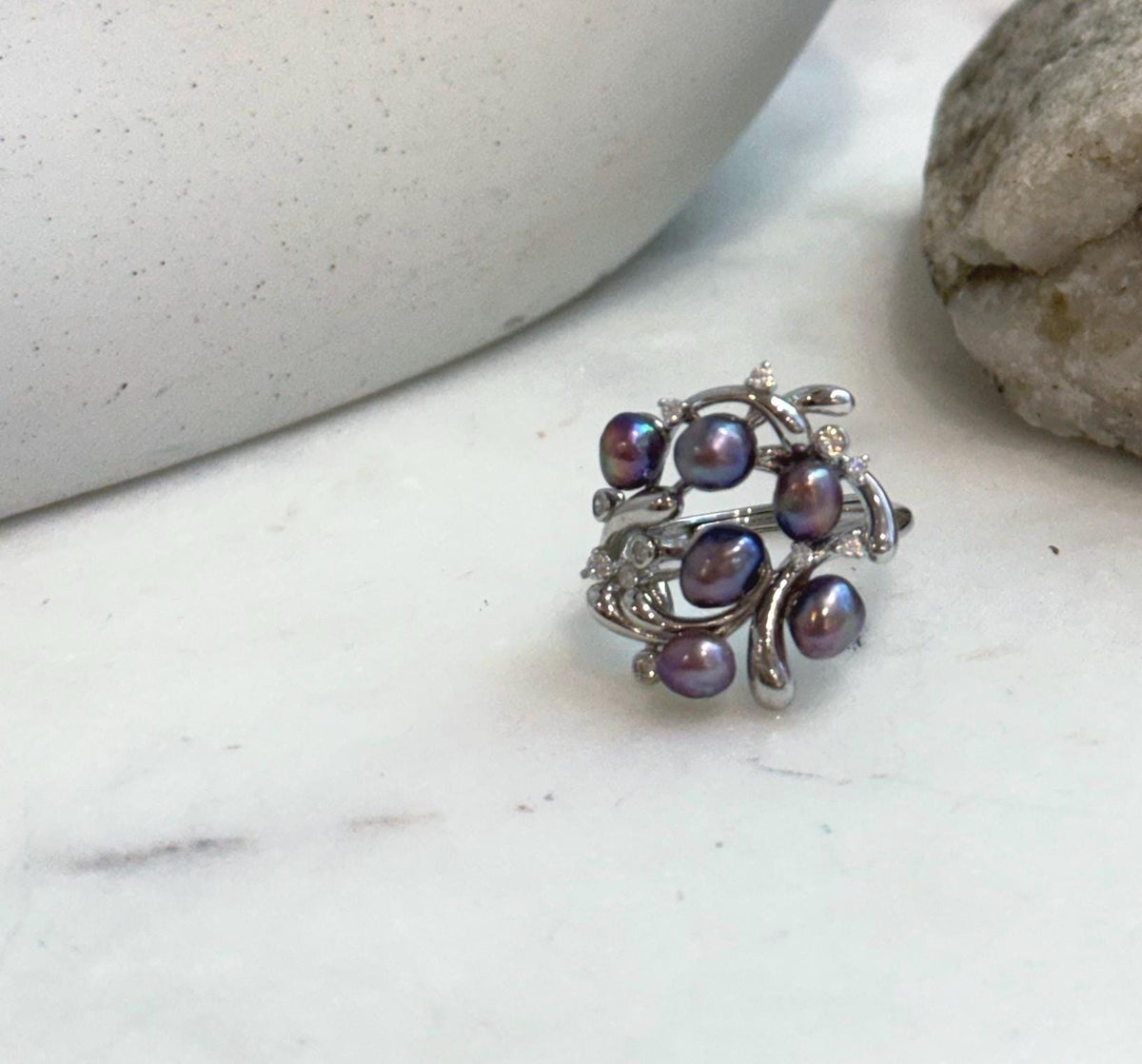 Natural lavender freshwater Keshi pearl statement ring for women.