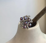 Mirror luster purple pearl floral ring handmade in sterling silver.