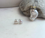 Minimalist pearl necklace with natural baroque freshwater pearl and matching white pearl stud earrings for women.