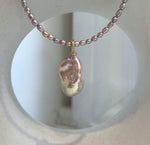 Genuine pink rose pearl jewelry set featuring a large baroque pearl pendant.