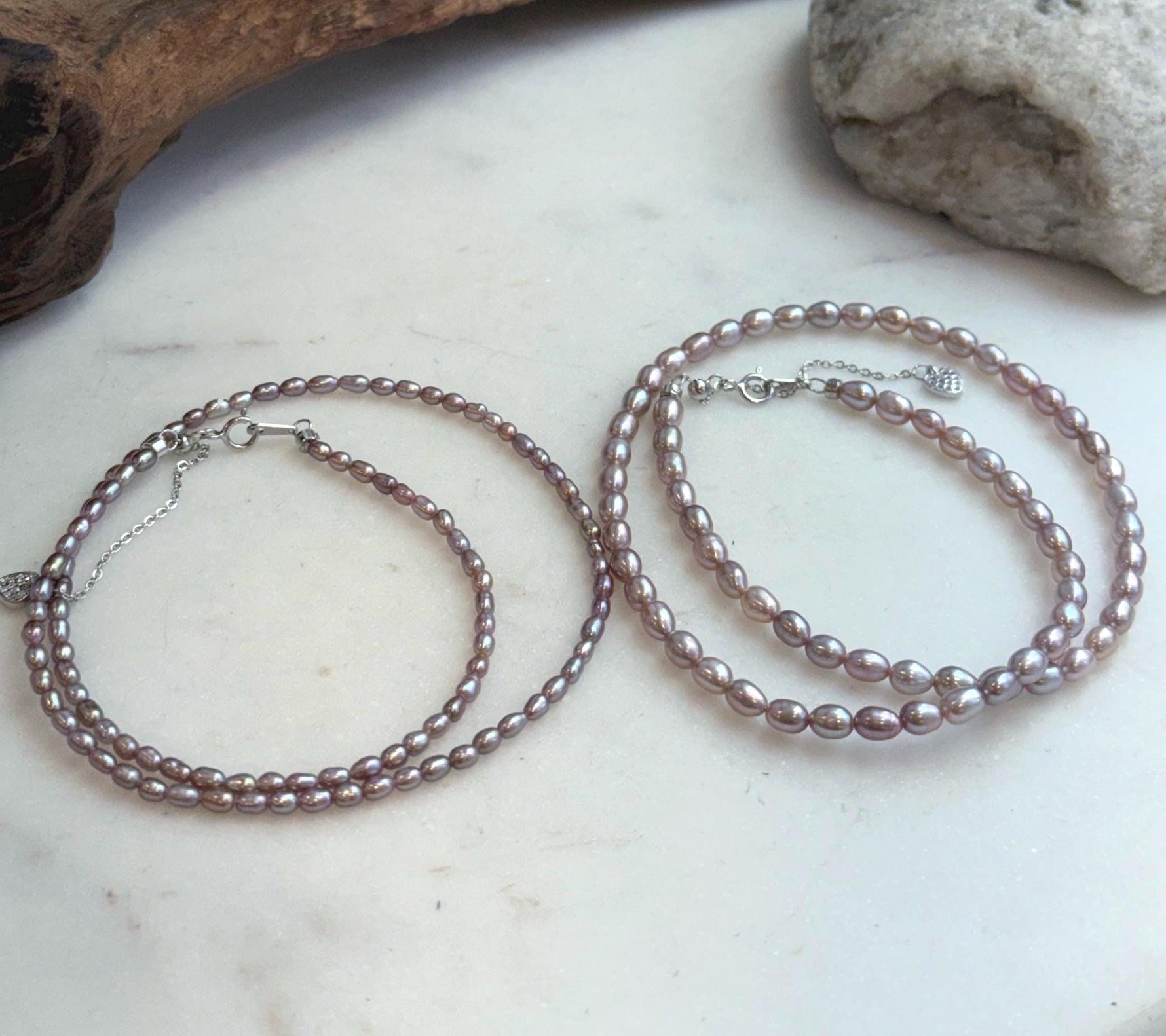 Mirror luster metallic rose pearl necklace gift for her.