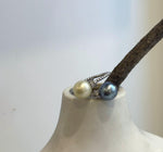 Minimalist adjustable sterling silver pearl ring for women.
