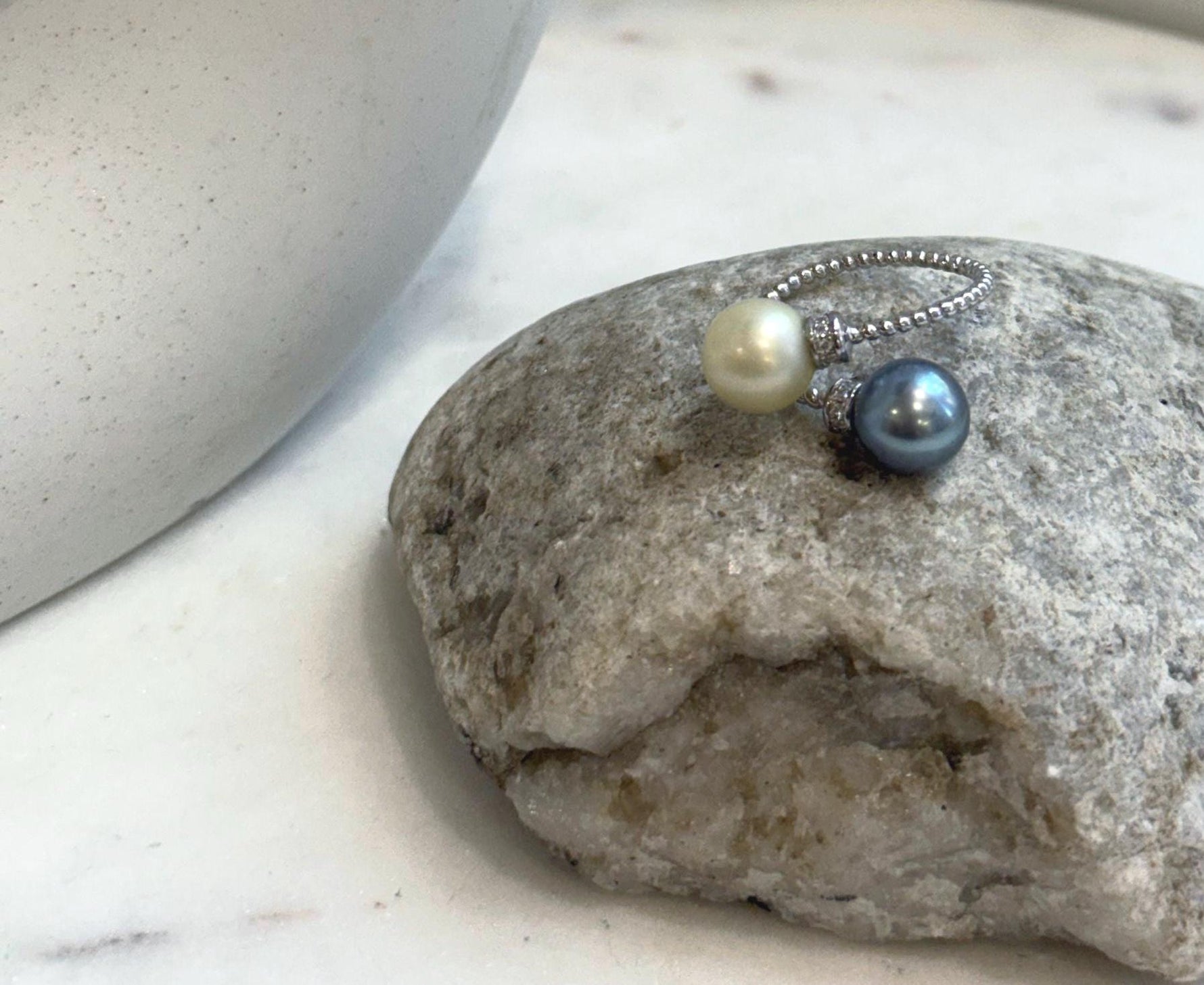 Elly’s Double South Sea Golden & Tahitian Pearl Ring | 9.4–9.5mm Genuine Saltwater Pearls | Mirror Luster | Adjustable S925 Silver