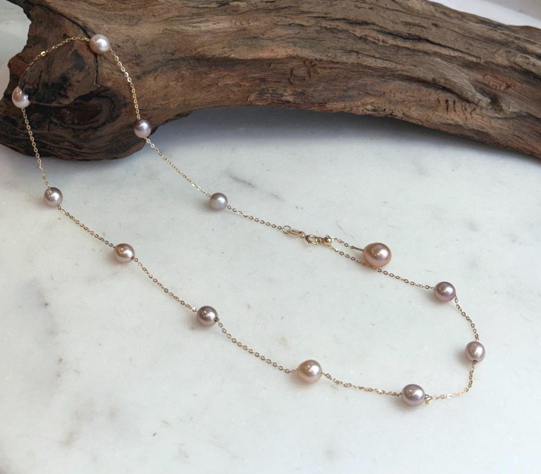 Genuine Akoya ocean pearl layered with Keshi pearl satellite necklace, minimalist bridal jewelry.