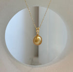 Elegant South Sea pearl necklace pendant in gold-plated sterling silver with genuine deep gold pearl.