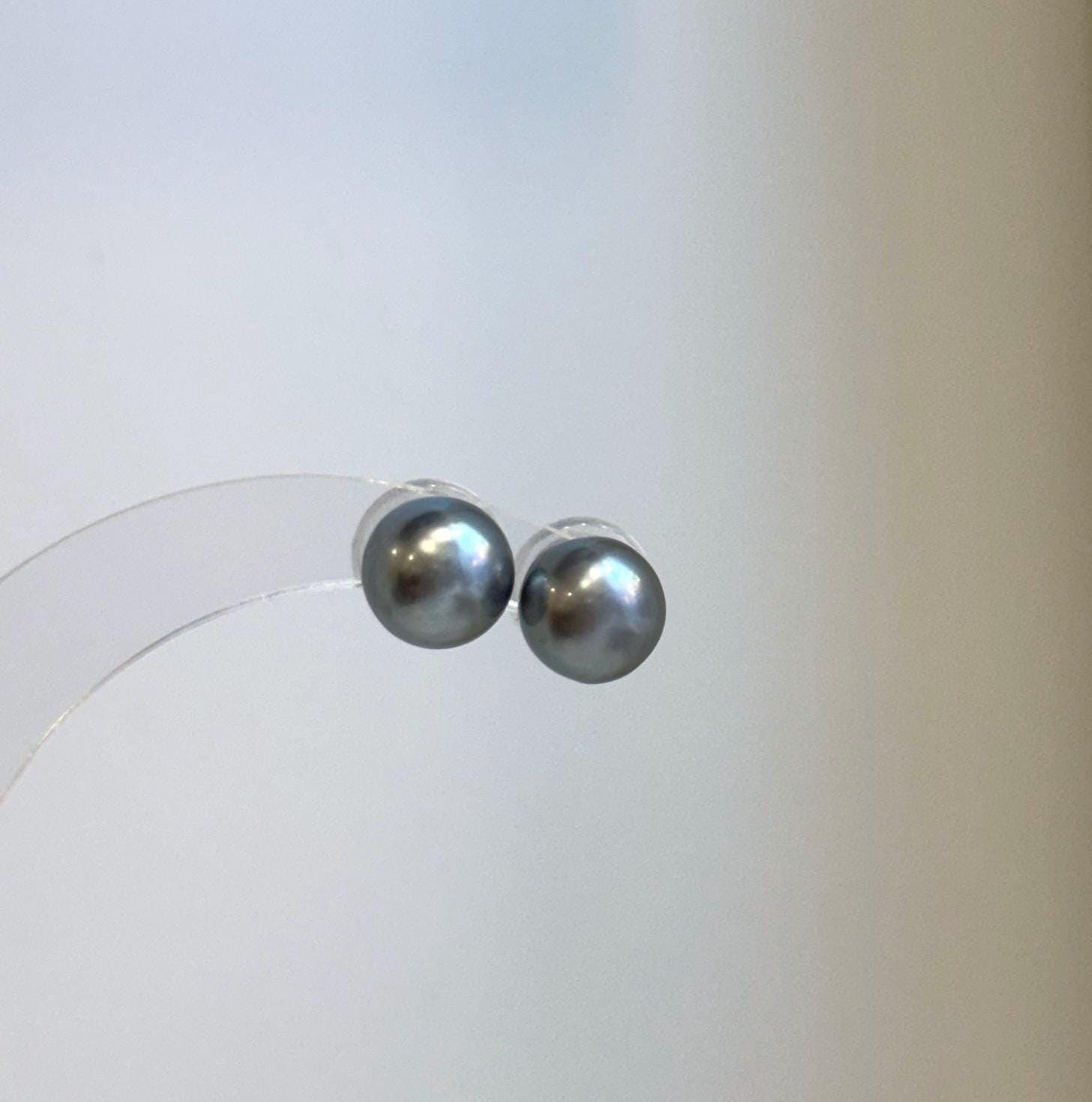 Minimalist Tahitian pearl earrings with high mirror shine