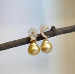 Genuine golden ocean pearl earrings in sterling silver, perfect gift for women.