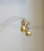 Mirror luster South Sea Golden Pearl earrings in S925 sterling silver gift jewelry.