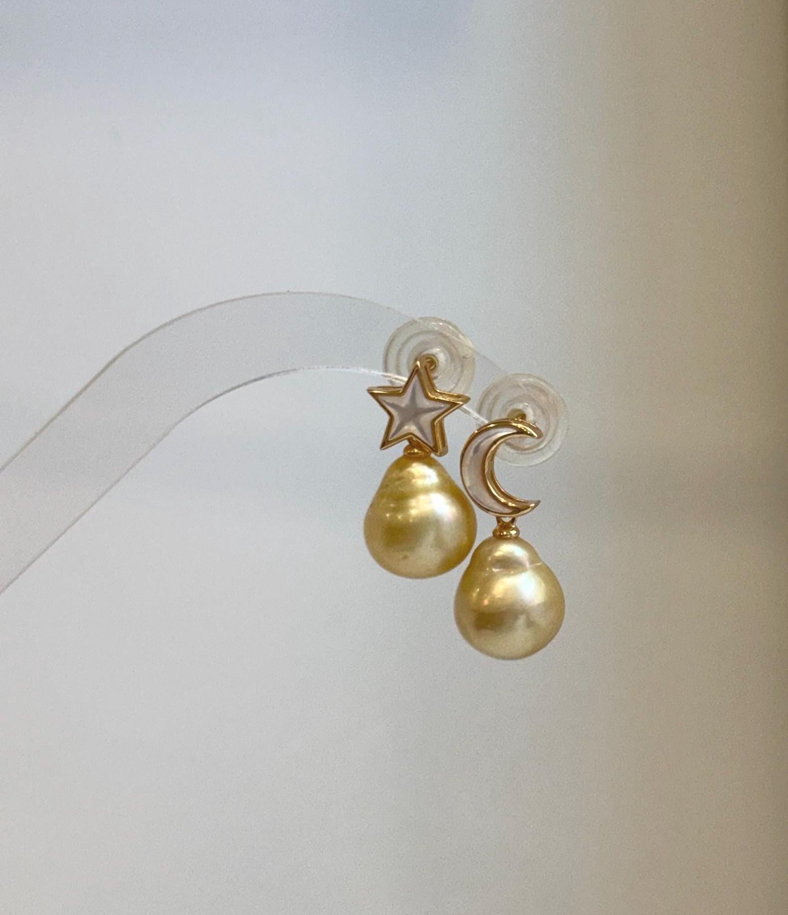 Mirror luster South Sea Golden Pearl earrings in S925 sterling silver gift jewelry.