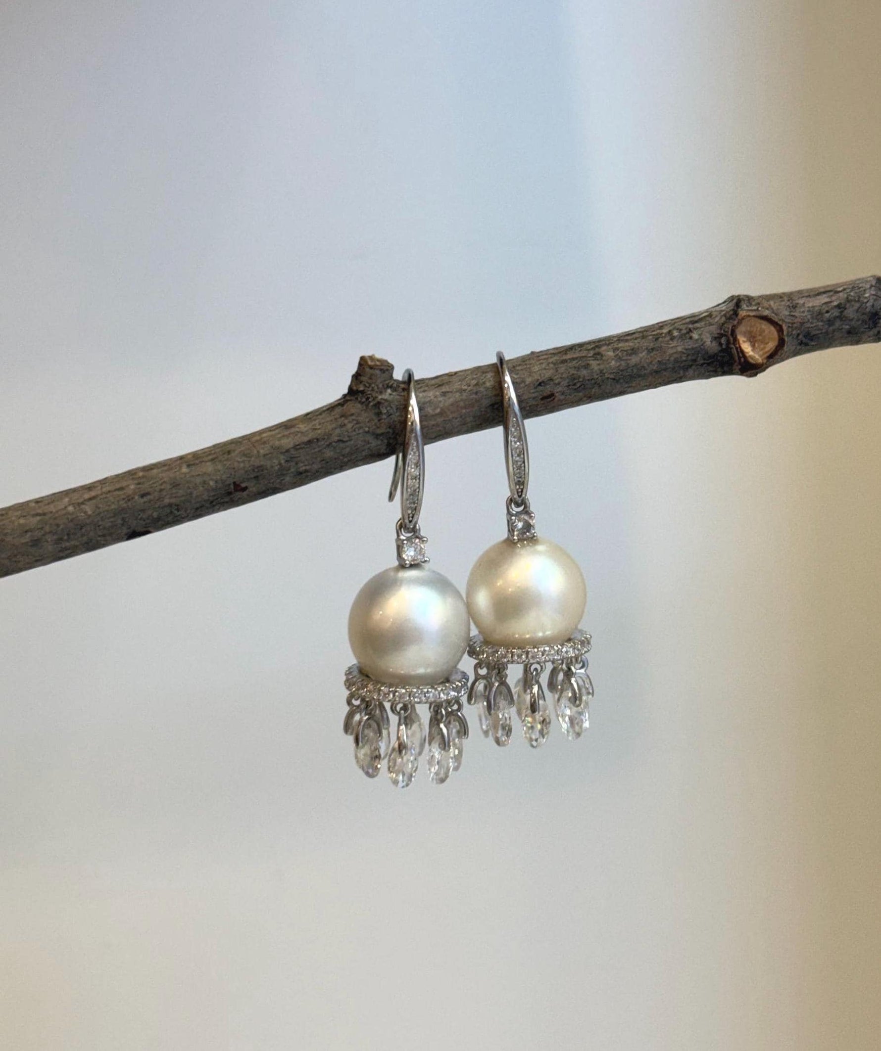 12.6mm Australian South Sea white pearl drop earrings with mirror luster