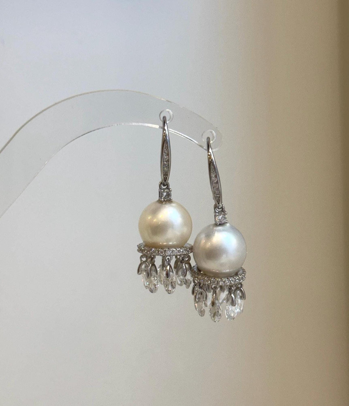 Classic white saltwater pearl dangle earrings for women