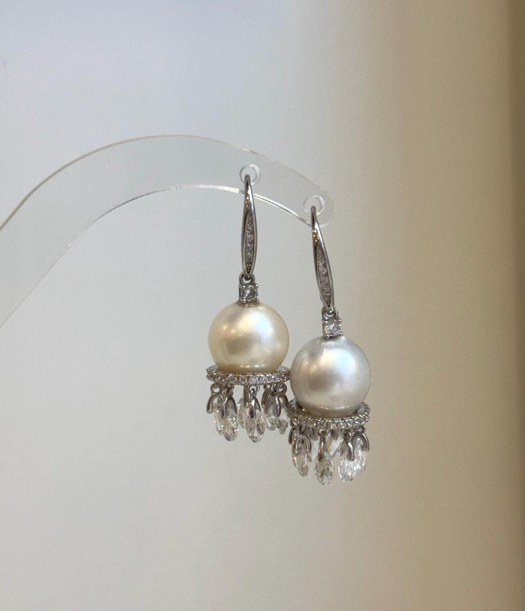 Classic white saltwater pearl dangle earrings for women
