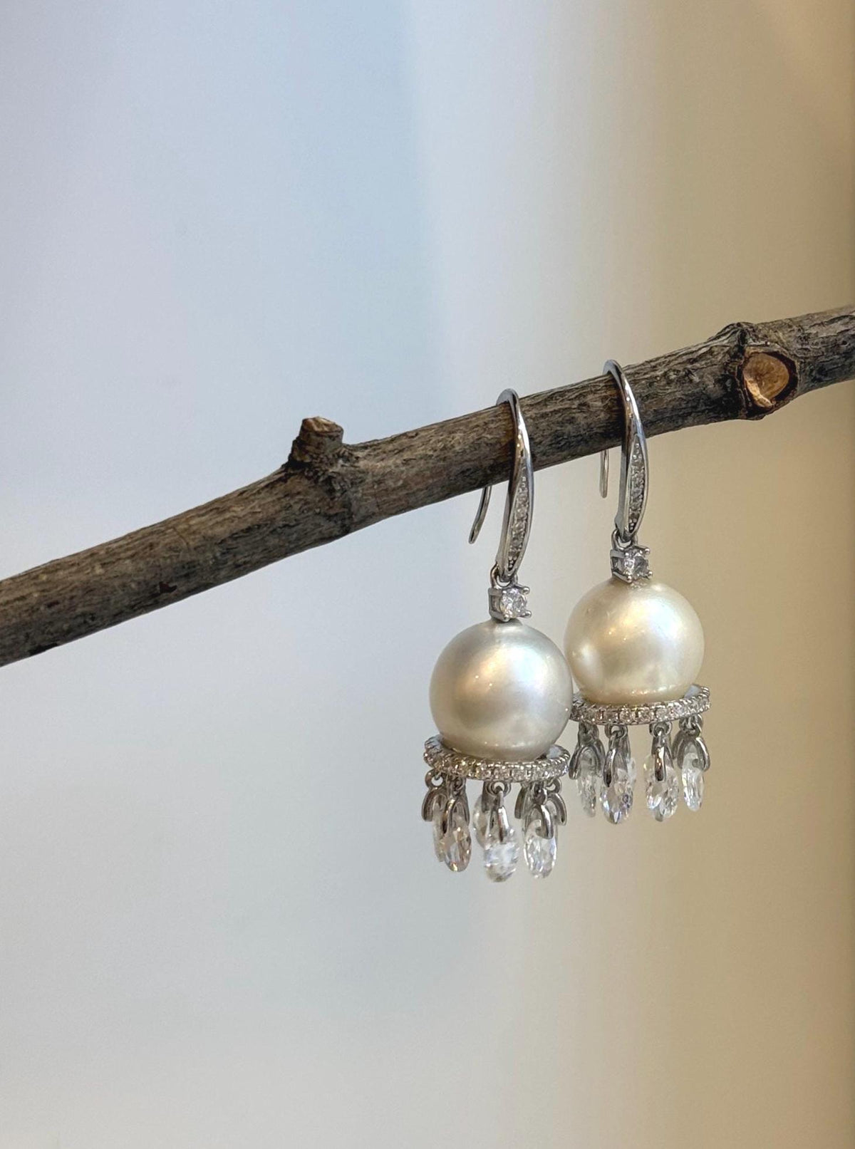 Genuine South Sea white pearl earrings with exceptional mirror-like luster