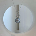 1. 6mm Tahitian platinum pearl pendant with mirror luster on S925 sterling silver lyre necklace.