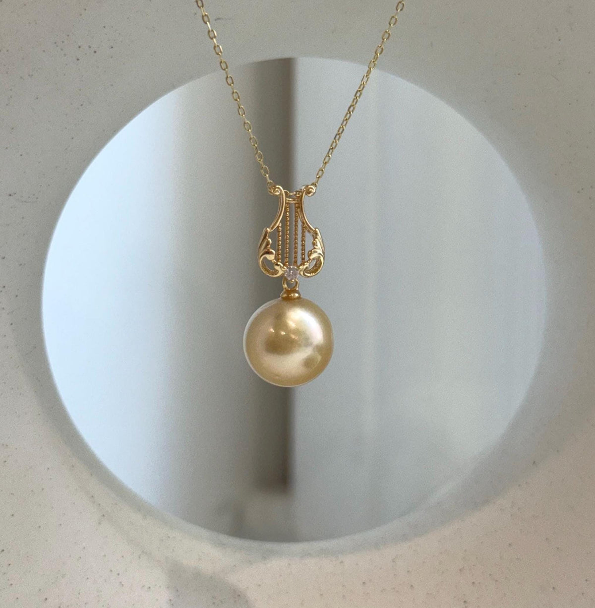 South Sea Ultra Gold Pearl Pendant, Genuine Golden Saltwater Pearl, Mirror Luster, Gold-Plated S925 Silver Lyra Pendant, Luxury Gift