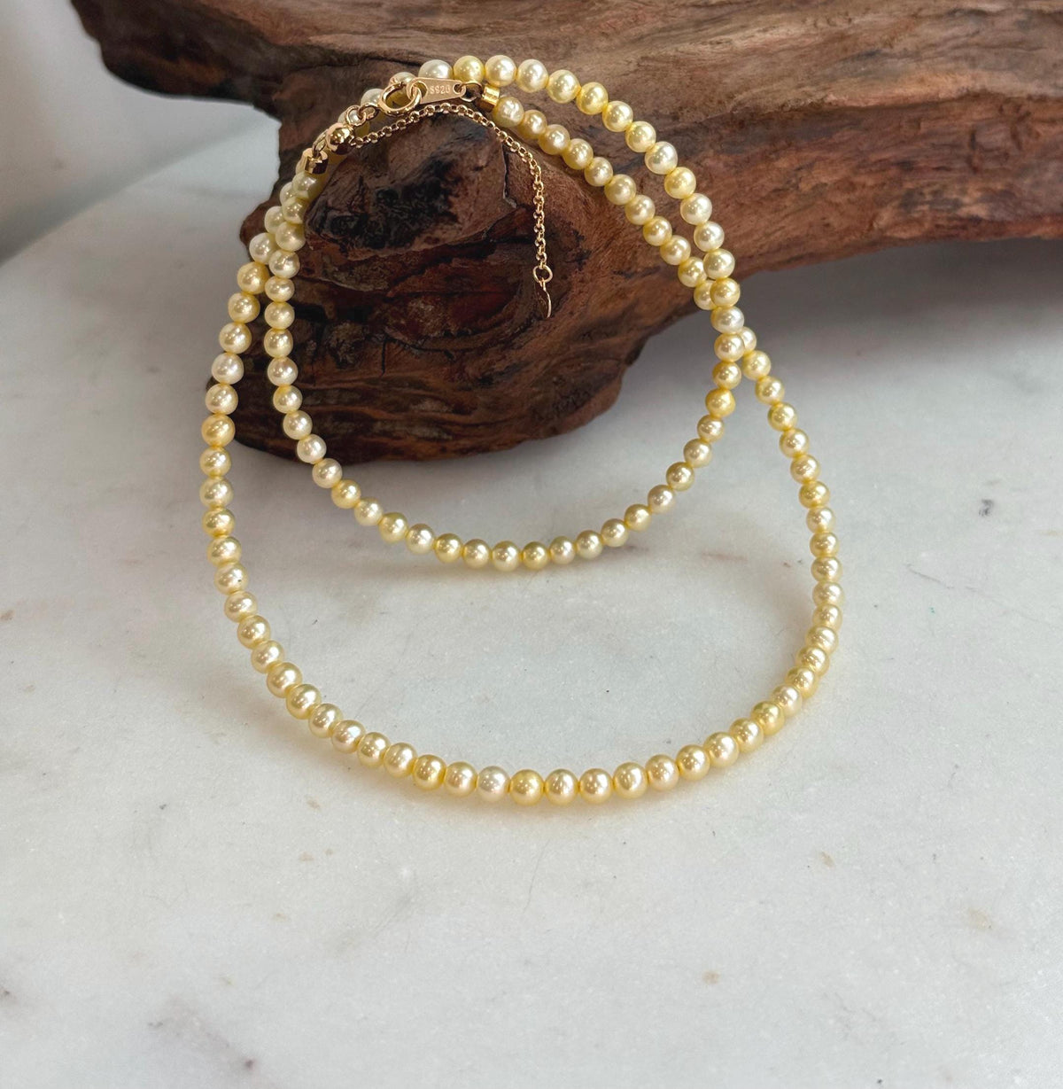 Genuine golden freshwater pearl strand necklace 18.3 inches long