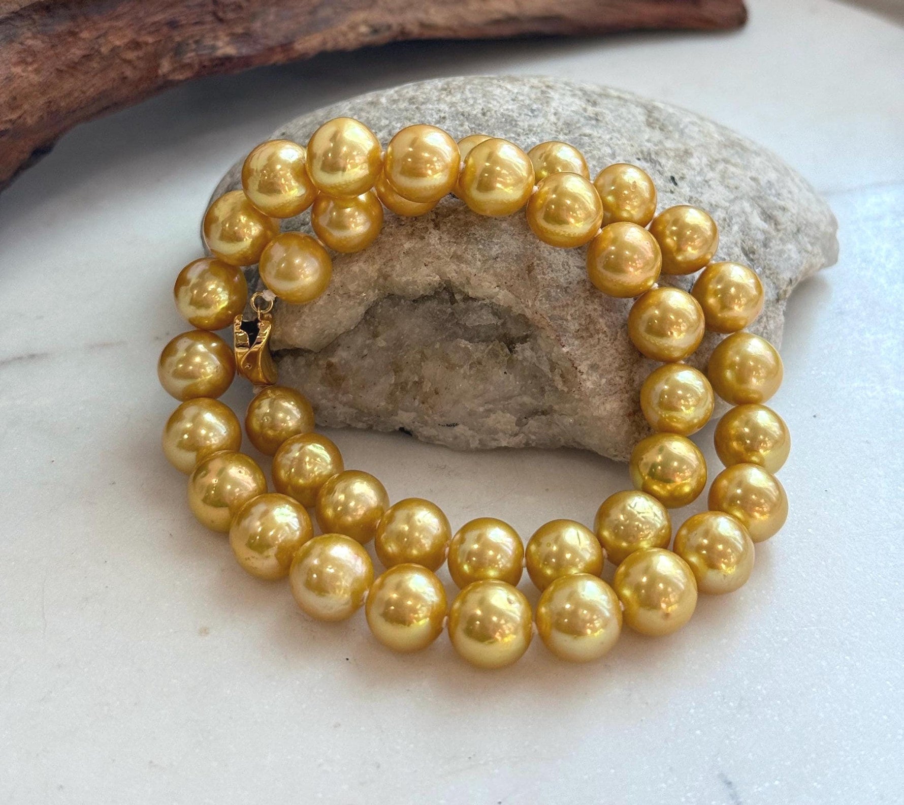 17.1 inch Edison golden pearl strand necklace with S925 silver clasp