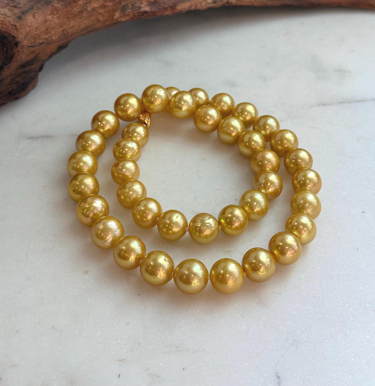 Elly’s 10.1–11mm Edison Deep Tea Golden Pearl Necklace | 39 Genuine Freshwater Pearls | Mirror Luster | 17.1” | S925 Silver