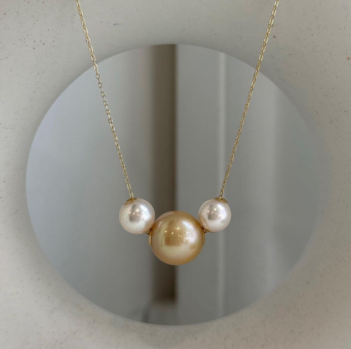 18K gold three pearl South Sea golden and Akoya floating pendant