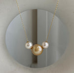 18K gold three pearl South Sea golden and Akoya floating pendant